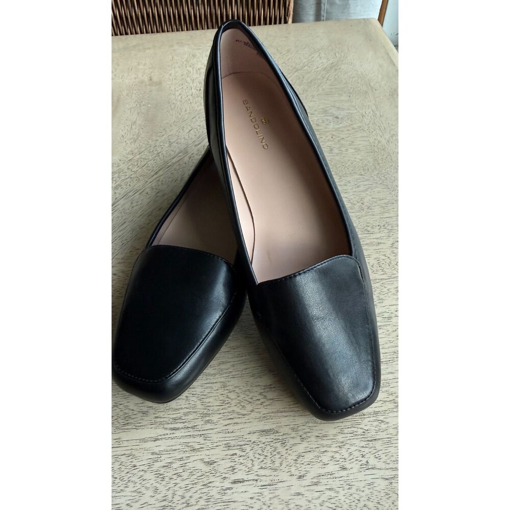 Bandolino Womens 8.5 M Black Leather Loafer Flats Square Toe Career Work Shoes